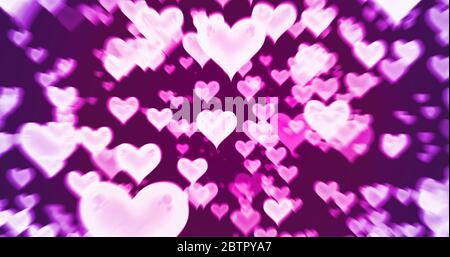 Hintergrund der Herzen, lebendige Farben, rosa und lila. Konzept der modernen Liebenden Tag, Ehe, Mütter und Väter Tag oder Valentinstag. Stockfoto