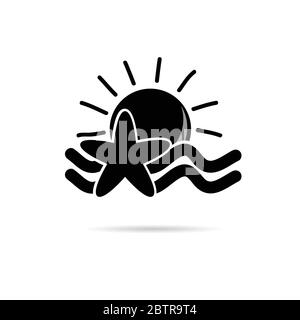 Sonne-Symbol mit Seestar schwarz Vektor-Illustration Stock Vektor
