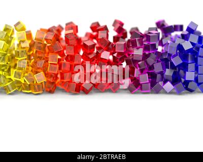Regenbogen farbige Glaswürfel auf weißem Hintergrund Stockfoto