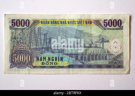 Five Thousand Dongs, Vietnamese đồng, Vietnamesischer Dong, VND, Vietnam, Asien Stockfoto