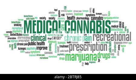 Medizinische Cannabis Wort Wolke. Verschreibungspflichtige Cannabis Konzepte Text Wolke. Stockfoto