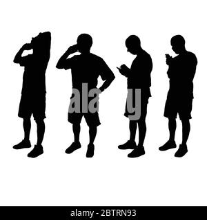 Mann mit Handy schwarz Vektor Silhouette Stock Vektor