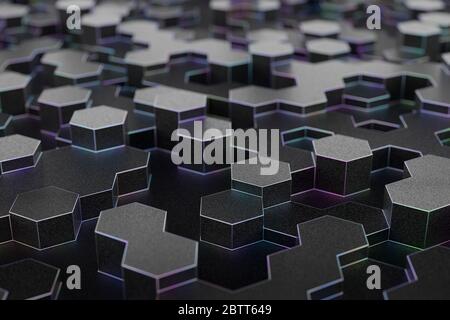 3D-Rendering von sechseckigen Mesh, dünnen bunten Kanten Stockfoto