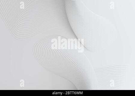 3D-Rendering von weißen abstrakten gekrümmten Linien auf heller matter Oberfläche Stockfoto