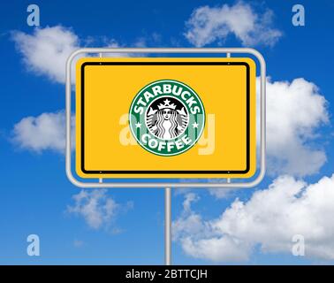 Ortsschild, Logo, Starbucks Coffee, Stockfoto