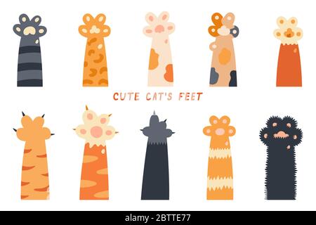 Katze Pfoten - Beine, Hund Pfote, Katze Hintergrund, Kätzchen flaches Design, Drucke, Karikatur, niedlich Katze Fuß Tapete Vektor-Illustration Stock Vektor