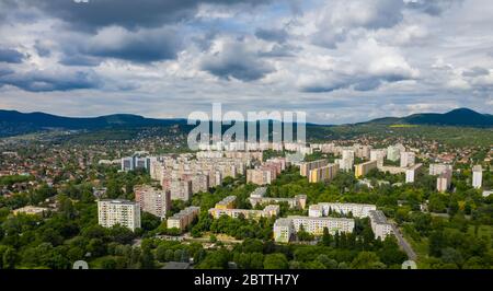 Bekasmegyer, Budapest, Ungarn Luftaufnahme. Plattenbau in Europa. Stockfoto
