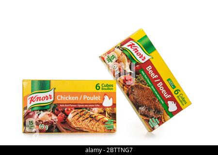Knorr-Kuben, Suppenbasis, Rindfleisch und Huhn Stockfoto