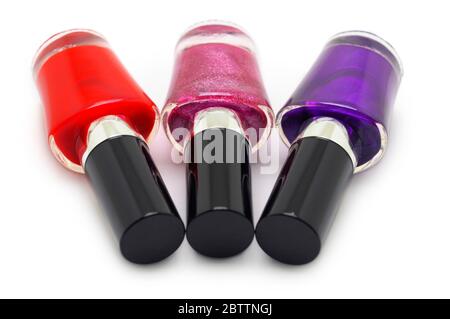 Flaschen Nagellack, drei Farben Stockfoto