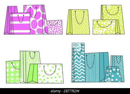 Set verschiedene Design Einkaufstaschen Hand gezeichnete Doodle Stil Vektor Illustration Stock Vektor