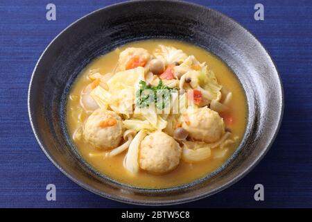 Fleischkugel mit Gemüsesuppe in einer Schüssel auf dem Tisch Stockfoto