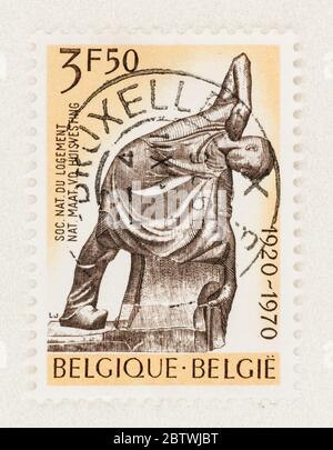 SEATTLE WASHINGTON - 27. Mai 2020: Skulptur auf Belgischer Briefmarke anlässlich 50 Jahre Nation Housing Scott # 792 Stockfoto