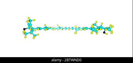 Lutein ist ein Xanthophyll und eines von 600 bekannten natürlich vorkommenden Carotinoiden. 3d-Darstellung Stockfoto