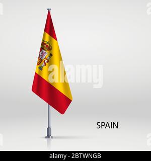 Spanien hängende Flagge auf Fahnenmast Stock Vektor