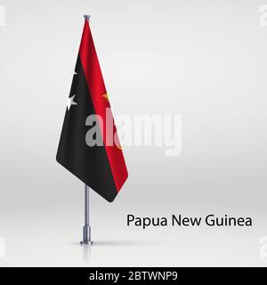 Papua-Neuguinea hängende Flagge an Fahnenmast Stock Vektor