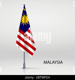 Malaysia hängende Flagge auf Fahnenstange Stock Vektor