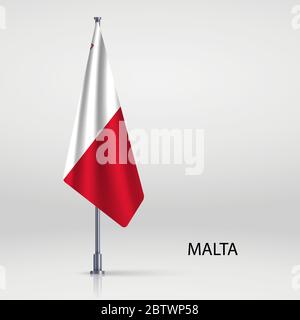 Malta hängende Flagge auf Fahnenstange Stock Vektor