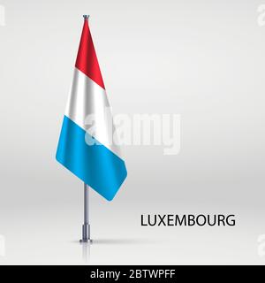 Luxemburg hängende Flagge auf Fahnenmast Stock Vektor