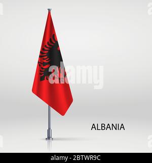 Albanien hängende Flagge auf Fahnenstange Stock Vektor