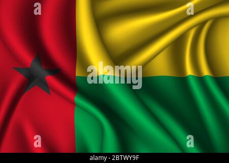 Guinea-Bissau Nationalflagge aus Seide. Vektorstruktur aus Stoff Stock Vektor