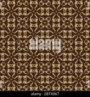Moderne Kunst Arbeit Blumenmotive auf Kawung Batik-Design mit einfachen goldbraunen Farbdesign Stock Vektor