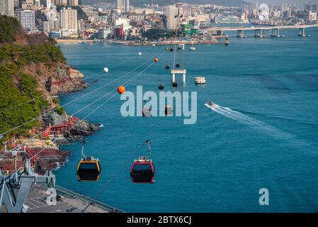 Busan Stadt mit Haeundae Strand in Busan, Süd Gyeongsang Provinz, Südkorea. Stockfoto