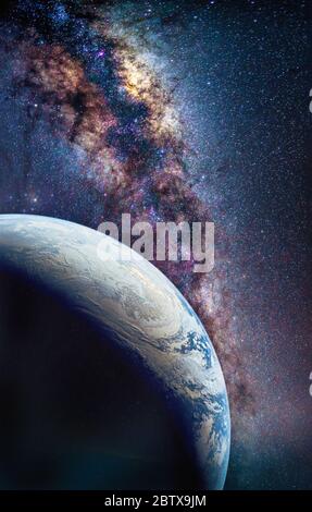Landschaft mit der Milchstraße. Masse Blick aus dem Weltall mit der Milchstraße. (Elemente dieses Bild von der NASA ausgestattet) Stockfoto