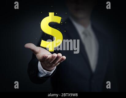 Nahaufnahme von Geschäftsmann, der Geld in der Hand hält, Business-Sammlung, Studioaufnahme Stockfoto