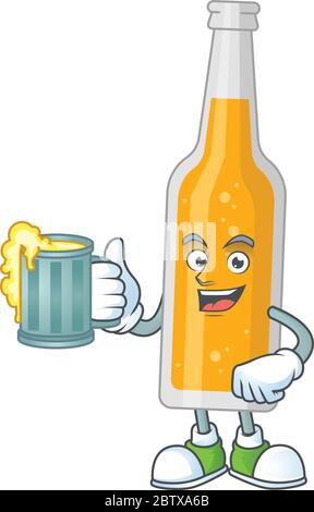 Eine fröhliche Flasche Bier Cartoon Maskottchen Stil Toast mit einem Glas Bier Stock Vektor
