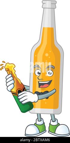 Happy face of Flasche Bier Cartoon Design Toast mit einer Flasche Bier Stock Vektor