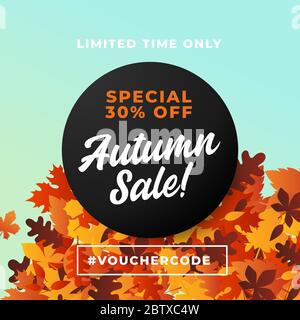 Herbst Verkauf Poster Förderung Hintergrund-Design mit Herbst trockene Blätter Vektor-Illustration Stockfoto