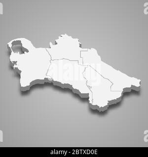 3d-Karte von Turkmenistan mit Grenzen von Regionen Stock Vektor