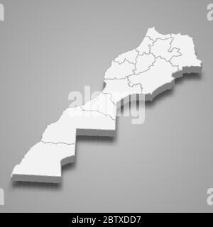 3d-Karte von Marokko mit Grenzen von Regionen Stock Vektor