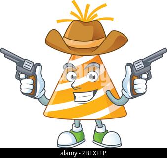 Ein männlicher Cowboy Cartoon Zeichnung von gelben Party Hut halten Waffen Stock Vektor