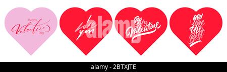Set der Inschrift Liebe auf Herzen auf weißem Hintergrund. Stock Vektor