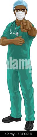 Krankenschwester Arzt in PSA Maske zeigen braucht Sie Stock Vektor