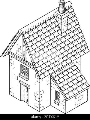 Cottage House Vintage Holzschnitt Building Map Icon Stock Vektor