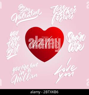 Satz handgeschriebener Sätze für Karten. Schriftzug für Liebeskarten. Valentinstag Feier. Stock Vektor