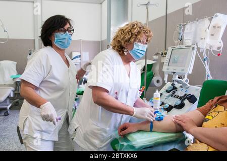 Italien, Pavia, Krankenhaus San Matteo, Plasmaspende-Zentrum Stockfoto