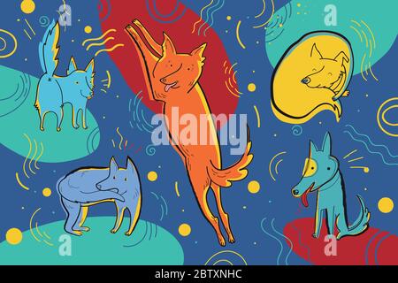 Vektor-Illustration von Zirkushunden. Lustige kindliche emotionale Charaktere. Stock Vektor