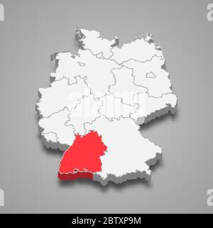Baden-Württemberg Landeslage innerhalb Deutschlands 3d-Karte Stock Vektor