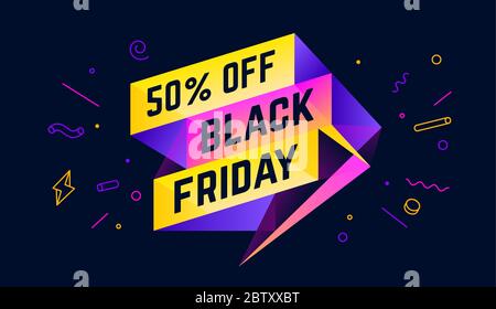 Schwarzer Freitag. 3d-Angebot Banner mit Text 50 Prozent Rabatt Black Friday Stock Vektor