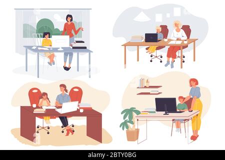 Kinder Fernunterricht, Online-Bildung zu Hause Stock Vektor