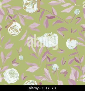 Nahtloses Muster mit Blume und Blättern. Tropische Blumen Vektor Illustration. EPS 10 Stockfoto