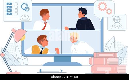 Online-Videokonferenz, Geschäftstreffen, Webinar Stock Vektor