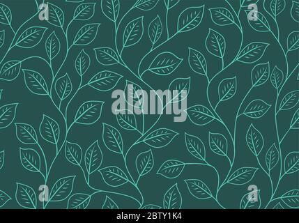 Nahtlose Blätter Muster. Florales Ornament mit Kletterzweigen und Blättern. Für Etiketten, Verpackungen oder Textilien. Stock Vektor