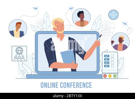 Online-Videokonferenz für Unternehmen, Treffen mit Freunden Stock Vektor