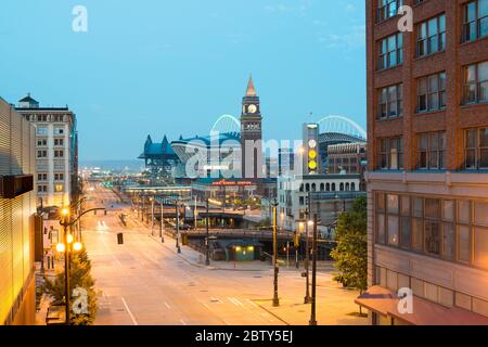 Seattle, Washington State, USA - Pioneer Square District und CenturyLink Field Stadium. Stockfoto