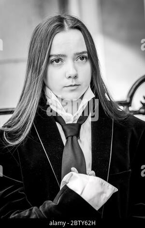 Ein Porträt von Model und Schauspielerin Anja Cilia, aufgenommen in Soho London. Stockfoto