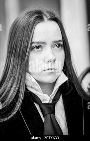 Ein Porträt von Model und Schauspielerin Anja Cilia, aufgenommen in Soho London. Stockfoto